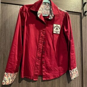 Custom TBB Maroon Button Down Shirt with Patterned Accents